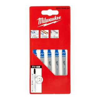 Milwaukee T118B 55mm x 2mm Traditional Jigsaw Blades 5pc